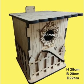 Redekasse Fuglehus i 3mm krydsfiner med stakit