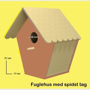 Redekasse Fuglehus i 3mm krydsfiner med spids tag