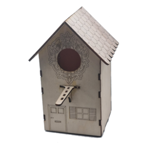 Redekasse Fuglehus i 3mm krydsfiner med tegninger af vindue d�r og udsmykket hul