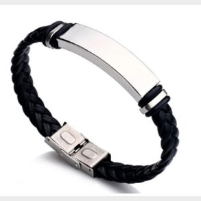 L�derarmb�nd med plade / Gravering