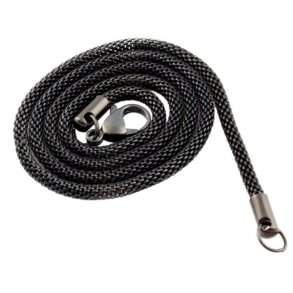 Halsk�de rund flettet st�l sort 4mm