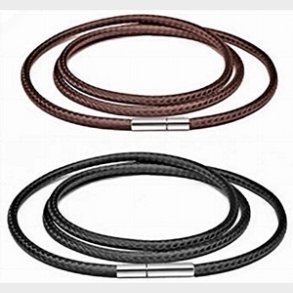 Halsk�de rund flettet l�der i Brunt & i Sort  45cm