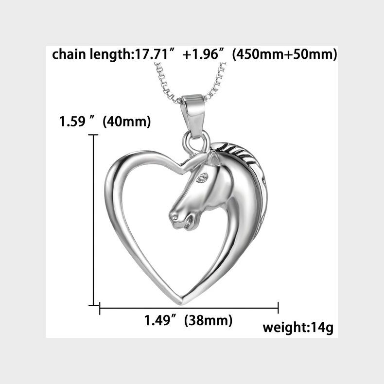 Halskde med vedhng hest i hjerte slv