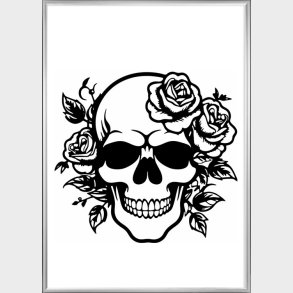 Kranie med blomster i sort karton Laserskret i alu ramme