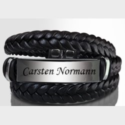 Lderarmbnd langt med plade / Gravering