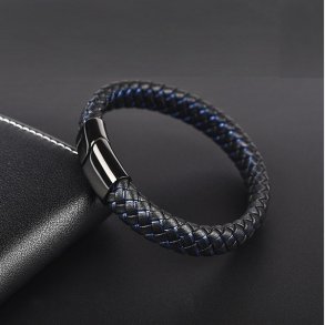 L�der armb�nd med bl�t / 21 cm