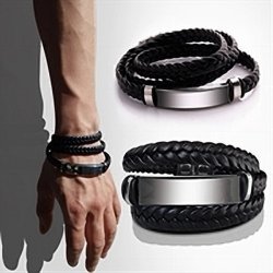 Lderarmbnd langt med plade / Gravering