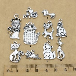 Charms foslvet til armbnd & hals kder Katte